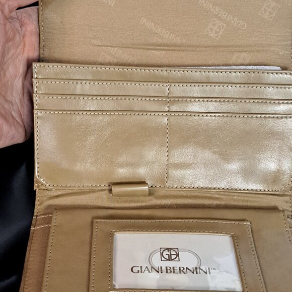 GIANI BERNINI Signature logo fabric faux-leather foldable wallet Khaki new box - Picture 4 of 11